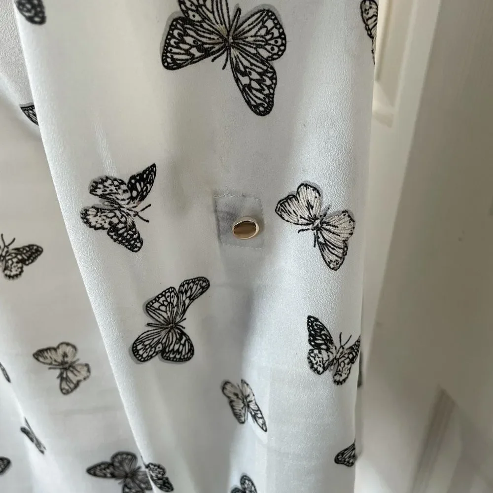 OASĀP Semi-Sheer Button Down Butterfly Blouse, L - Picture 7 of 16